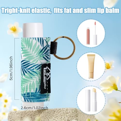Image of WK IEASON 8PCS Lip Balm & Gloss Keychain Holder - Elastic Sleeve for Fat & Slim Lip Balms & Gloss (8pcs Floral C)