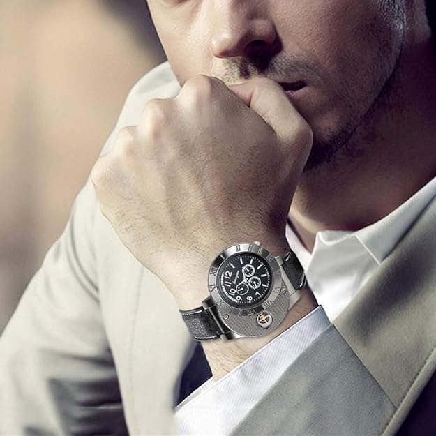 Encendedor eléctrico con reloj de pulsera militar para hombre miniatura 3