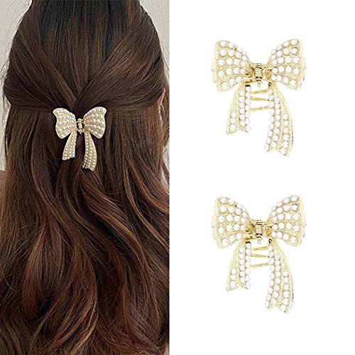 Runmi Perlen-Haarklammern, 2 Stück, goldfarben, Haarspangen, Schmetterling, Haarspangen, Metall, Haarschmuck für Frauen und Mädchen Cover
