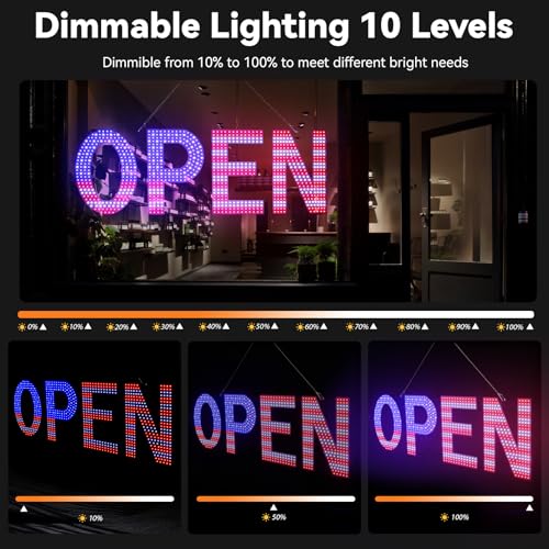 Image of LED Open Signs for Business, 48 inch x 17 inch Large Open Sign LED with 3 Scene Modes, Ultra Bright Adjustable Light Up Sign for Storefront Window Glass Door Shop Store Bar Cafes Restaurant (US Flag)