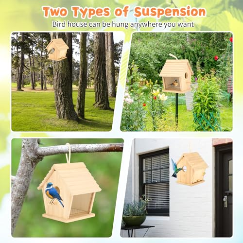 Gindoor Bluebird Houses For Outside Clearance With Pole, Hanging Bird House Outdoors Garden Patio With Easy Clean Wood Birdhouse Viewing Window Garden Patio thumb #6