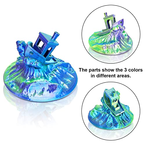 Image of YOUSU 3D Printer Filament, Tri-Colors PLA Filament 1.75mm, Coextrusion Silk PLA Filament, Rainbow PLA Filament with Silk PLA Blue-Purple-Yellow, 3D Printing Filament + /-0.02mm, 1kg /2.2lbs