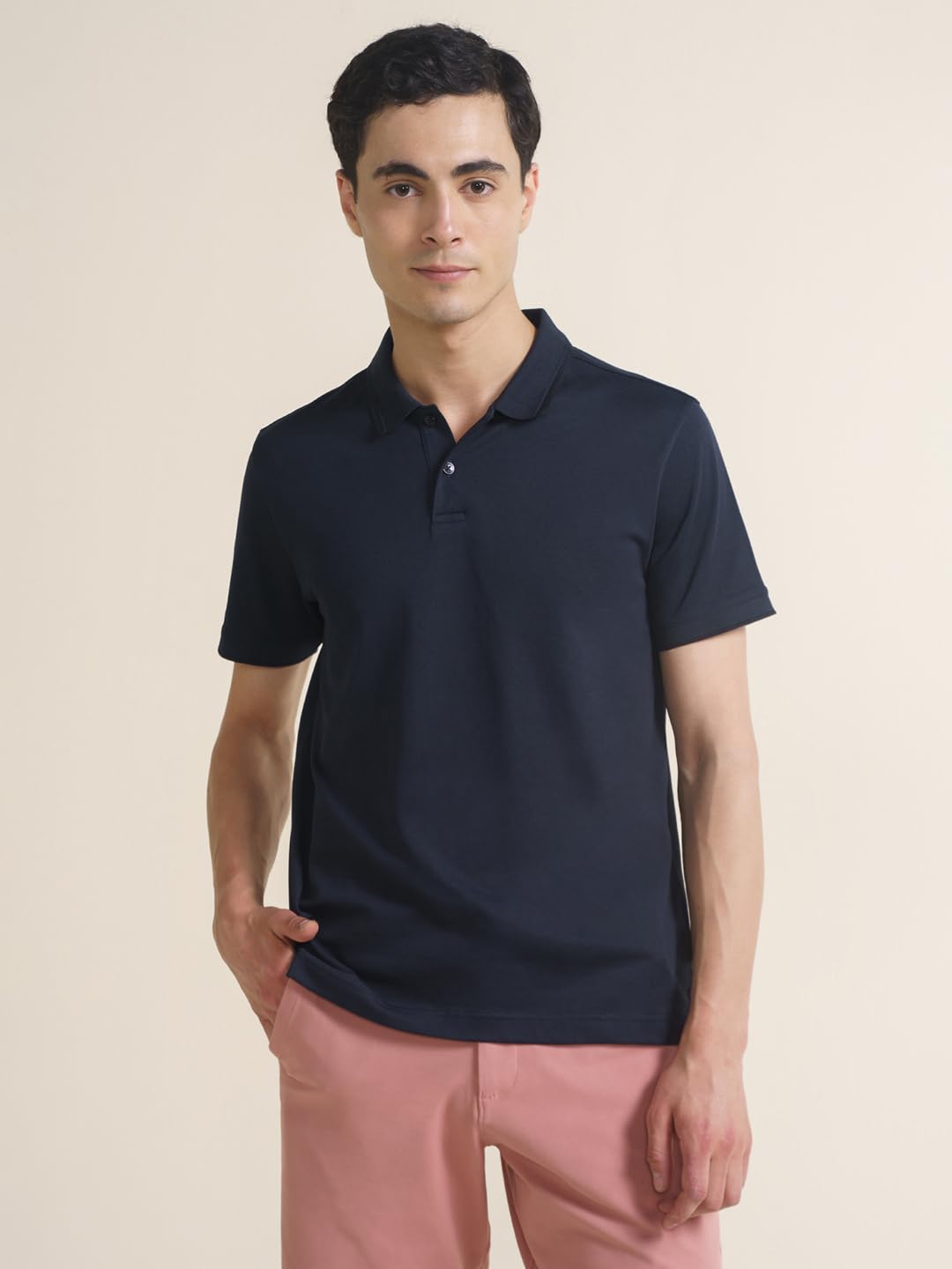 DAMENSCH All-Degree Solid Buttoned Polo T Shirt for Man, Pique Textured, Cotton, Thermoregulating Mens T Shirts with Collar, Recycled Fabric Tshirt Polo-True Navy-L 2