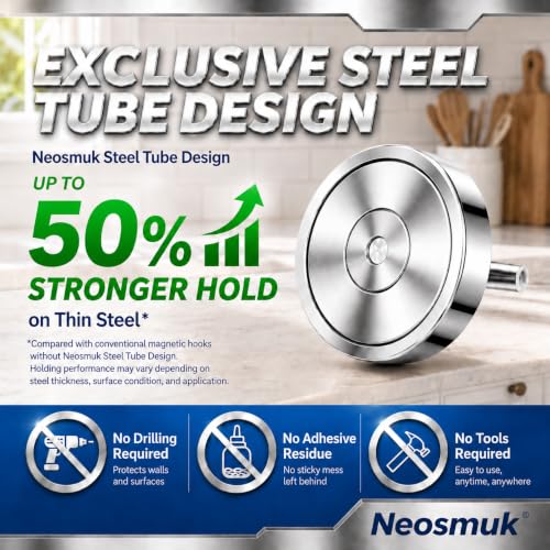Image of Neosmuk Magnetic Hooks Steel Tube Design for Cruise,80lb+ Silver,10 Pack