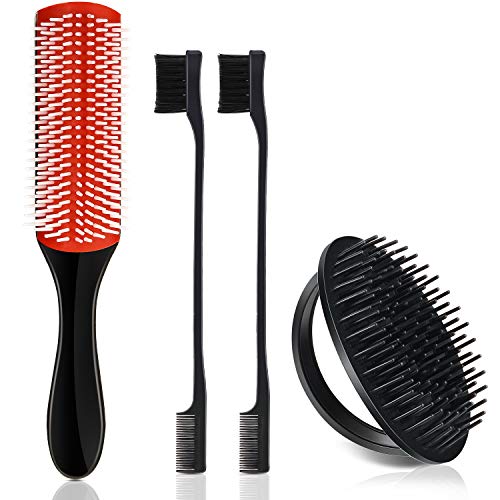 4 Pieces 9-Row Cushion Nylon Bristle Shampoo Brush 9 Row Styling Brush for Separating, Shaping & Defining Curls - Blow-Drying, Styling & Detangling Brush (Black)