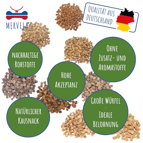 MERVELA® Würfelhappen Lamm für Hunde, 500 Gramm [Qualität aus Deutschland] für Allergiker Sensitive, Belohnung, Trainingssnack, getreidefrei, Hundesnack, hypoallergen, Hunde Leckerli