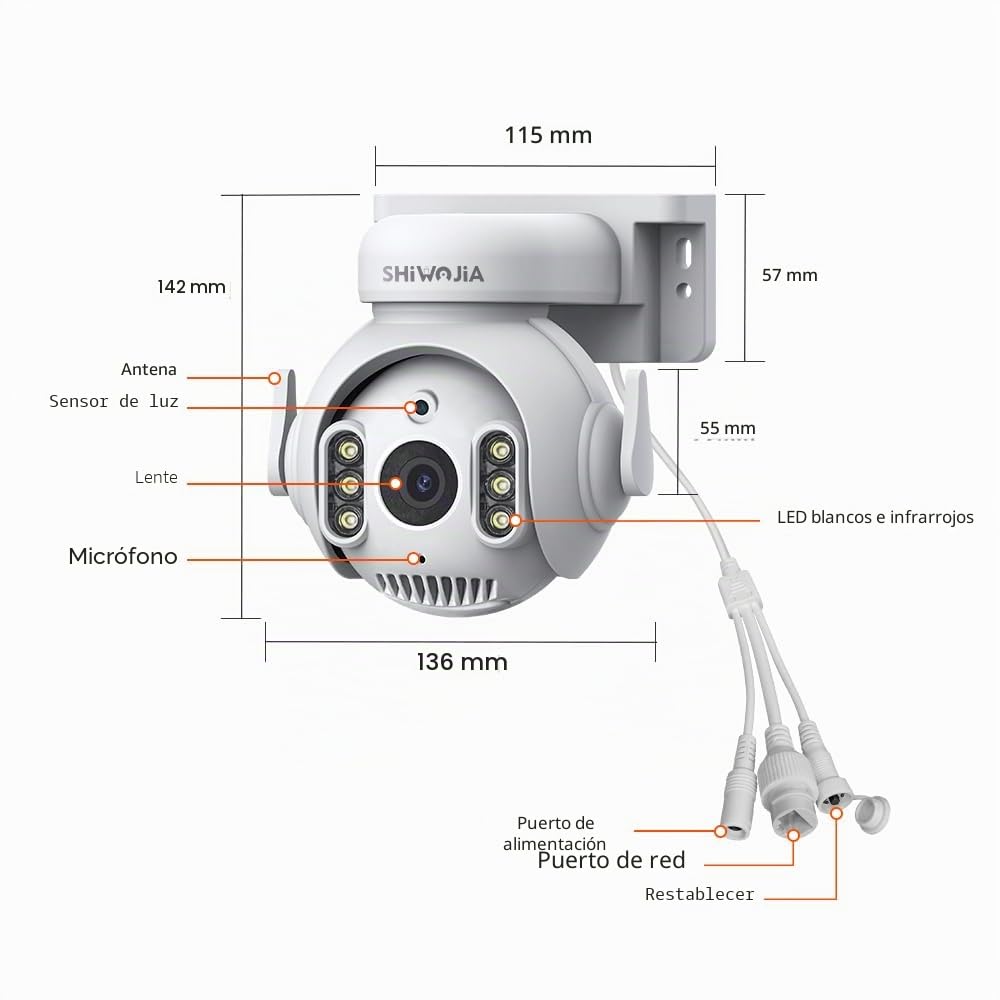 SHIWOJIA Cámara Vigilancia WiFi Exterior, 5MP 360° PTZ Tuya Smart Camara WiFi, 24/7 Grabación Continua, Seguimiento Automático, Detector de Movimiento, Visión Nocturna