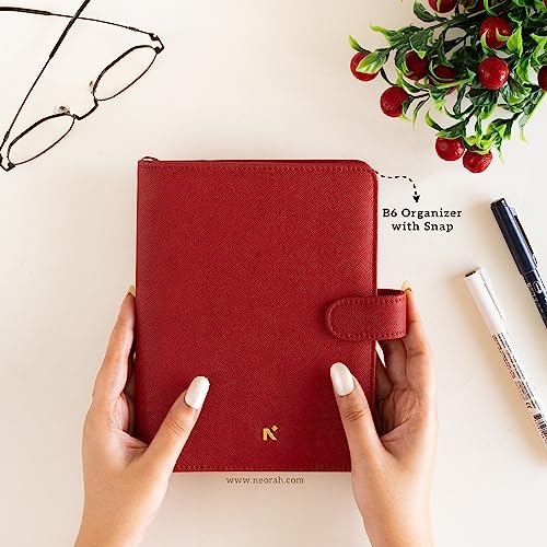 Image of NEORAH - B6 Notebook SLEEVE with SNAP Button - [ SLEEVE ONLY ]|Vegan Leather|Office Diary Holder with Penloop| 2 Front & 1 Back Pocket | 6 Card Slots |2 BookMarks - Fits any B6 Softcover - RED