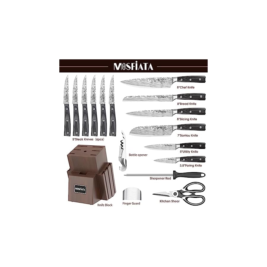 MOSFIATA-Kitchen-Knife-Set-15-Piece-Kitchen-Knife-Set-with-BlockSharpening-Rod-Ergonomic-Handle-for-Chef-Knife-Set-and-Serrated-Steak-Knives-Knife-Sharpener-and-Kitchen-Shears-Bottle-Opener MOSFIATA Kitchen Knife Set, 15-Piece Kitchen Knife Set with Block&Sharpening Rod, Ergonomic Handle for Chef Knife Set and Serrated Steak Knives Knife Sharpener and Kitchen Shears, Bottle Opener