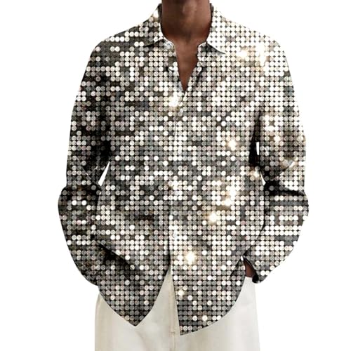 Déguisement Disco Homme Chemise Hippie Chemise À Manches Longues À Rever et Imprimé Numérique pour Homme Grande Taille Annees 70 Adulte Costume Disco...