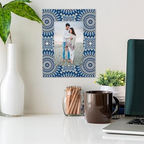 Image of Photo Frame with Gift Box | Size: 9 inch x 7 inch (Photo 4 inch x 6 inch) | Blue Mandala2A | Aesthetic Decorative Photo Frame for Wall Mount and Tabletop