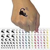 Astrological Cat Scorpio Horoscope Zodiac Sign Temporary Tattoo Water Resistant Fake Body Art Set Collection - Brown (One Sheet)