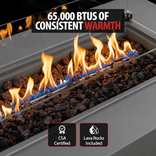 Image of AMS Creations | Madison 60 inch Bundle Rectangular Propane Gas Outdoor Fire Pit Table | Light Gray Concrete GFRC | Smooth Texture or Surface | Electronic Ignition | Outside Backyard Fireplace