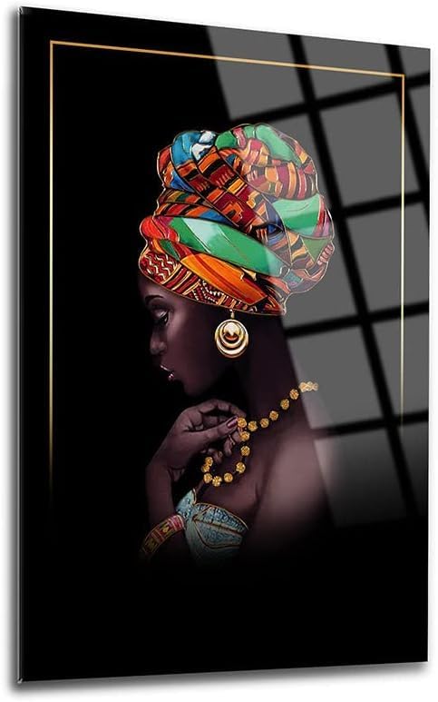 Glass Wall Art African Woman Themed Wall Decor Home Living Room