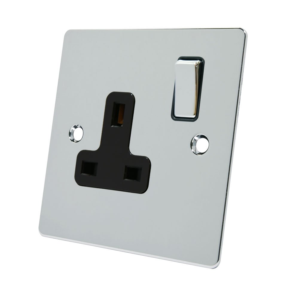Alliance Electrical Polished Chrome Fpc1gsocbc 13 A 1 Gang Black Insert Flat Socket Metal Rocker Switch