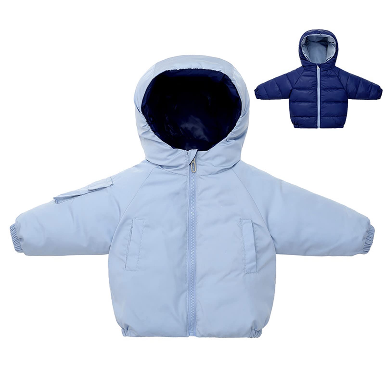 Piumino Double-Face Ispessito per Bambini Inverno Ragazzi e Ragazze Piumino Bianco con Cappuccio Invernale Capispalla Caldo Antivento,Blue,9(100CM16KG)