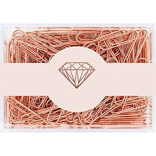 Multibey Rose Gold Medium Paper Clips 1 Inch Paper Document Organizer Metal Jumbo Bookmark in Acrylic Holder Desk Accessories for Office School, 28mm 200 Pcs Per Box