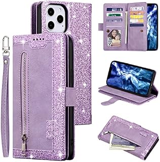 UEEBAI Wallet Case for iPhone 12 mini 5.4 inch, Retro 9 Card Holder Slots Zipper Pocket Handbag Case PU Leather Magnetic Closure Kickstand with Wrist Strap TPU Shockproof folio Case - Blue
