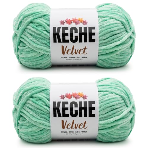 Image of Keche Velvet Yarn for Crocheting, Soft Chenille Bulky Baby Blanket Amigurumi Yarn 2x100 gr (2x132 yds) (2 Skeins) Mint