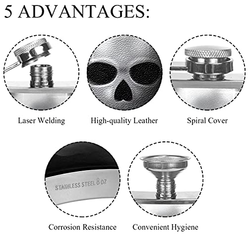 Liquor Hip Flask Metal Skull Flagon 8 Ounce Stainless Steel Pocket Drinking Flask Whiskey Flask With Funnel For Men And Women Festival Gift 3.6X6In #TOP1