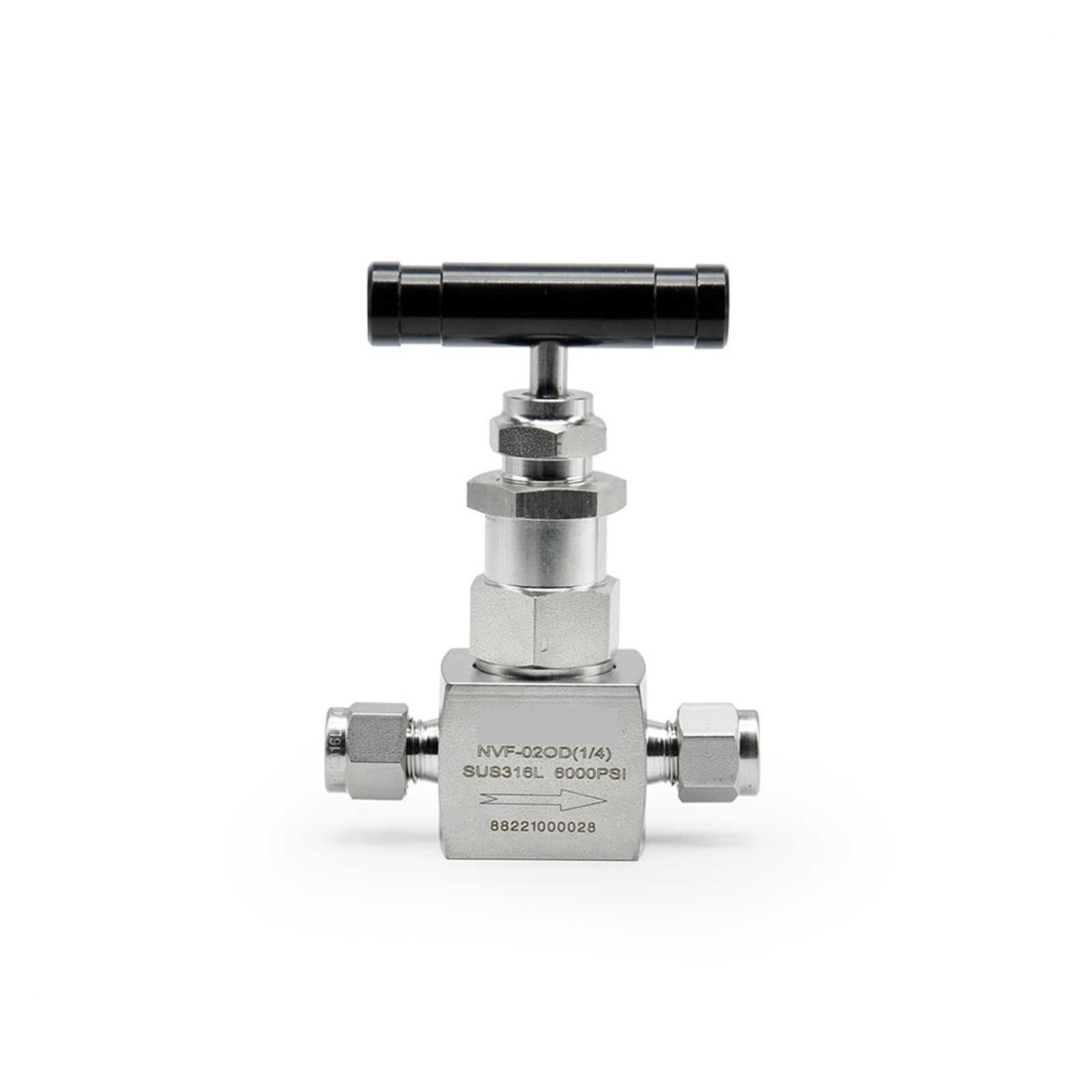 Válvula de aguja acero inoxidable alta presión, 6000PSI, flujo ajustable 2 vías for conexión compresión gas(3mm)