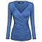 Zeagoo Shirt voor dames, met lange mouwen en V-hals, T-shirt met lange mouwen, slim fit, elegant, stretch, geribbeld, casual, effen, pullover, top, voor herfst, XS-XXL, wijnrood, S