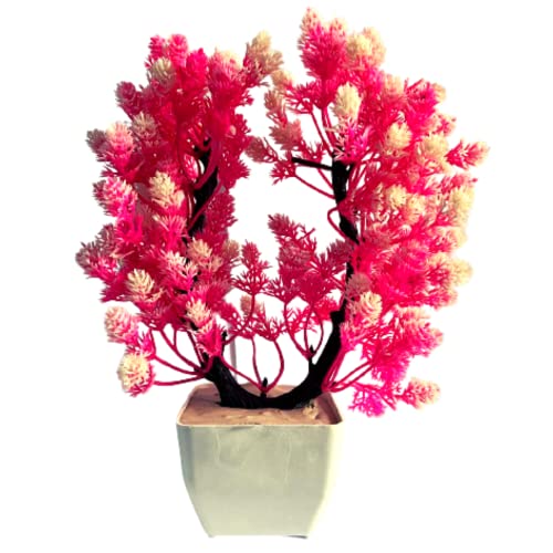 Image of Artificial Pink Plant for Home Decoration with Pot Big Size 25CMs Combo of 2PCs Artificial Forest Bonsai Plant with Plastic Pot for Home Decoration Office Table Greenery Room - Plastic Plants for Decoration Home(Design2)