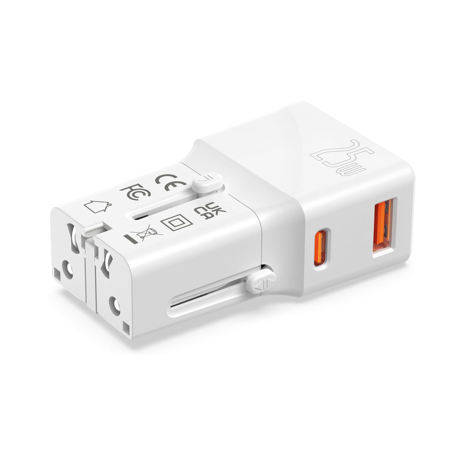 VALUE Caricabatterie da viaggio USB con spina Euro/UK/USA, 2 porte (tipo A QC3.0, tipo C PD), 25 W