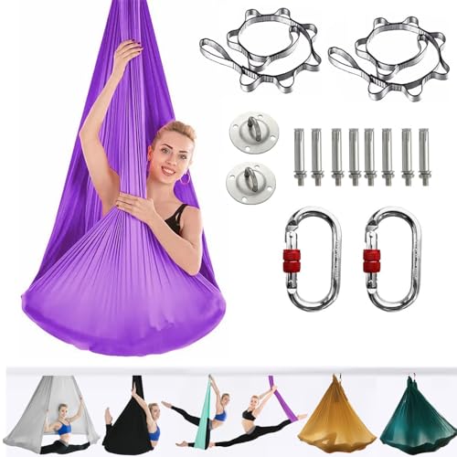 Hamaca de yoga aéreo 13 ARNTY Yoga Set para Adultos, Accesorios de Yoga, Carga de 500kg, Incluye Hardware de Instalación Completo (Morado)