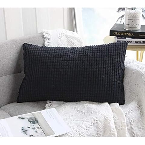 Uhomy 1 Pack Luxury Series Corduroy Corn Striped Pillow Cover Super Soft Rectangle Cushion Case Bolster for Bedding, Sofa, Office, Couch, Comfortable Hidden Zipper, 12x20 Inch, 30x50 cm, Black Cover
