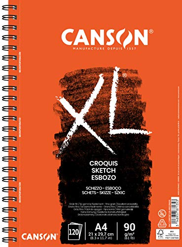 CANSON Album 120 feuilles XL® CROQUIS - spiralé grand côté - A4 90g/m²