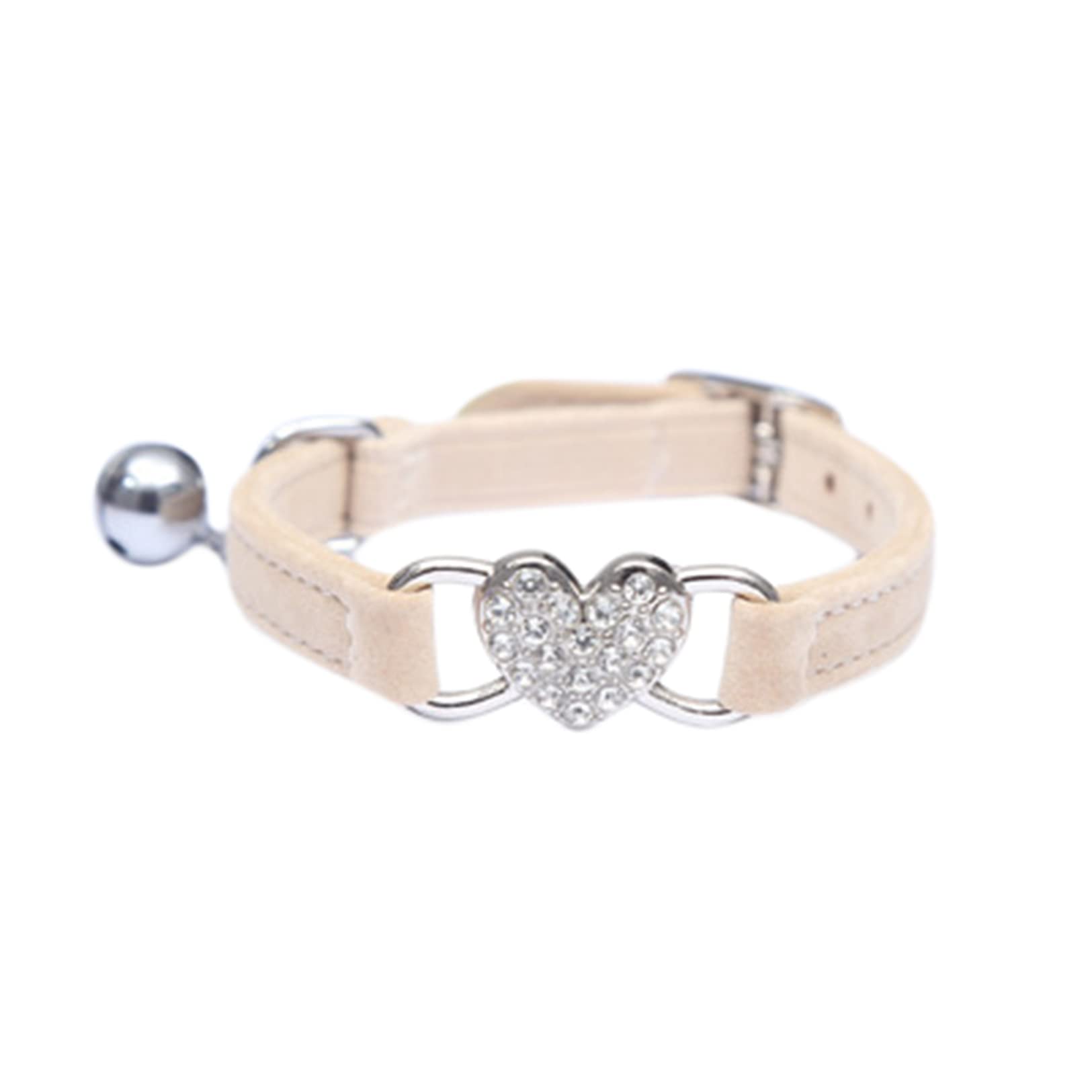 Guyaq Beige Rhinestones Cat Collars Cute Heart Charm Cat Collars Colorful Diamond Bell Cat Collar Quick Release Safety Buckle Cat Collar Pet Neck Protector,