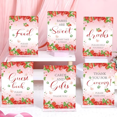Image of Vercraft 6 Pcs A Berry Sweet Baby Is on The Way Baby Shower Decorations | 5 x 7 inch Berry Sweet Baby Shower Decorations, Strawberry Baby Shower Decorations, Take One Thank You Centerpieces,
