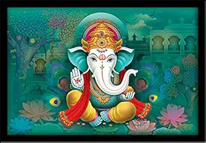 LIFEHAXTORE Ganesha Art Framed Painting | Ready to hang -(Wooden Fiber frame, 12inch x 18 inch)