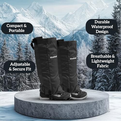 Image of Waterproof Snow Boot Gaiters - Durable, Breathable Leg Covers for Hiking, Trekking & Outdoor Adventures - (Black)