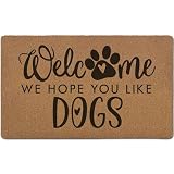 Jinhaichen Funny Dog Welcome Door Mats, We Hope You Like Dogs Door Mat for Home Outside Entryway, Outdoor Pet Lover Owner Gift, Artificial Coir Doormat Rugs for Patio Kitchen Decor, 17x30 Inch