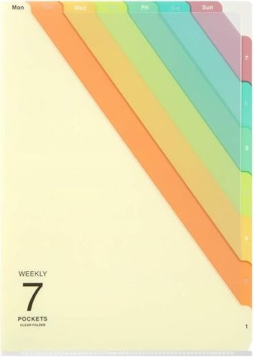 Midori 35413006 Clear Holder, 7 Pockets, A4, Striped Pattern, Beige