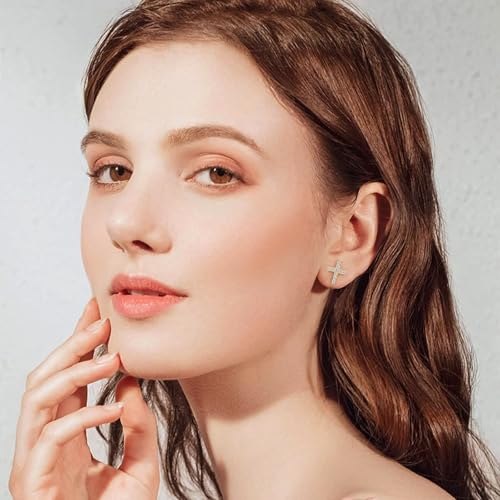 Tiny Gold Earrings, Hypoallergenic Cross Stud for women, Small Cubic Zirconia Huggies Jewelry4
