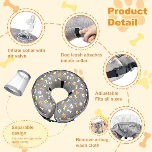 Image of Dog Cone Collar with Enhanced Anti-Licking, Inflatable Dog Cone After Surgery, Adjustable Size with Soft Padding for Small Medium Large Dogs - M+
