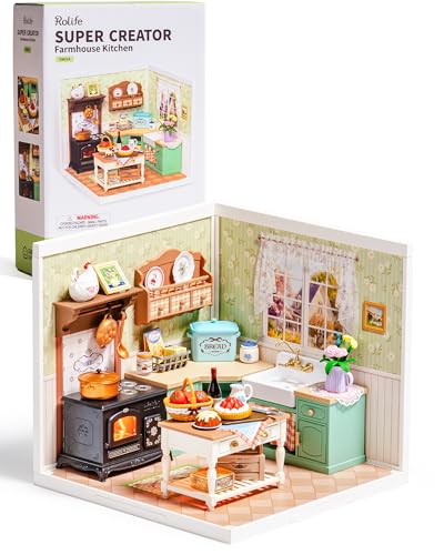 Rolife Super Creator Kits, Tiny House Building Blocks for Little Dolls, DIY Plastic Mini House Model Building Kits for Teens Aged 14+, DIY Crafts/Hobbies for Adult(Farmhouse Kitchen)