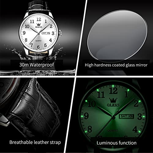 Image of OLEVS Men Watches Dress Waterproof Leather Band Classic Large Face Luxury Watches for Men Casual Fashioned Nice Analog Watch Men Day Date Easy Reader Quartz Original Business Adjustable Watches Men