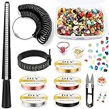 GARCIAS Kit para hacer anillos, herramientas para medir anillos, 400 pzs de cuentas, mandril para anillos, calibre para...