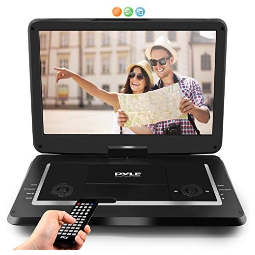 Upgraded Pyle 15in Portable DVD Player, CD Player, Swivel Angle Adjustable Display Screen, USB/SD Card Memory Readers, and Built-in Rechargeable Battery with Remote Control. (PDV156BK) (Renewed)