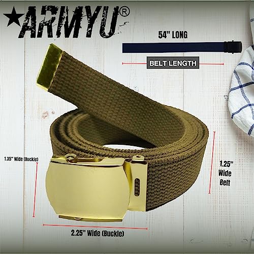 ARMYU Military Web Belt - 100% Cotton Canvas 1.25" Wide Adjustable Slider Buckle