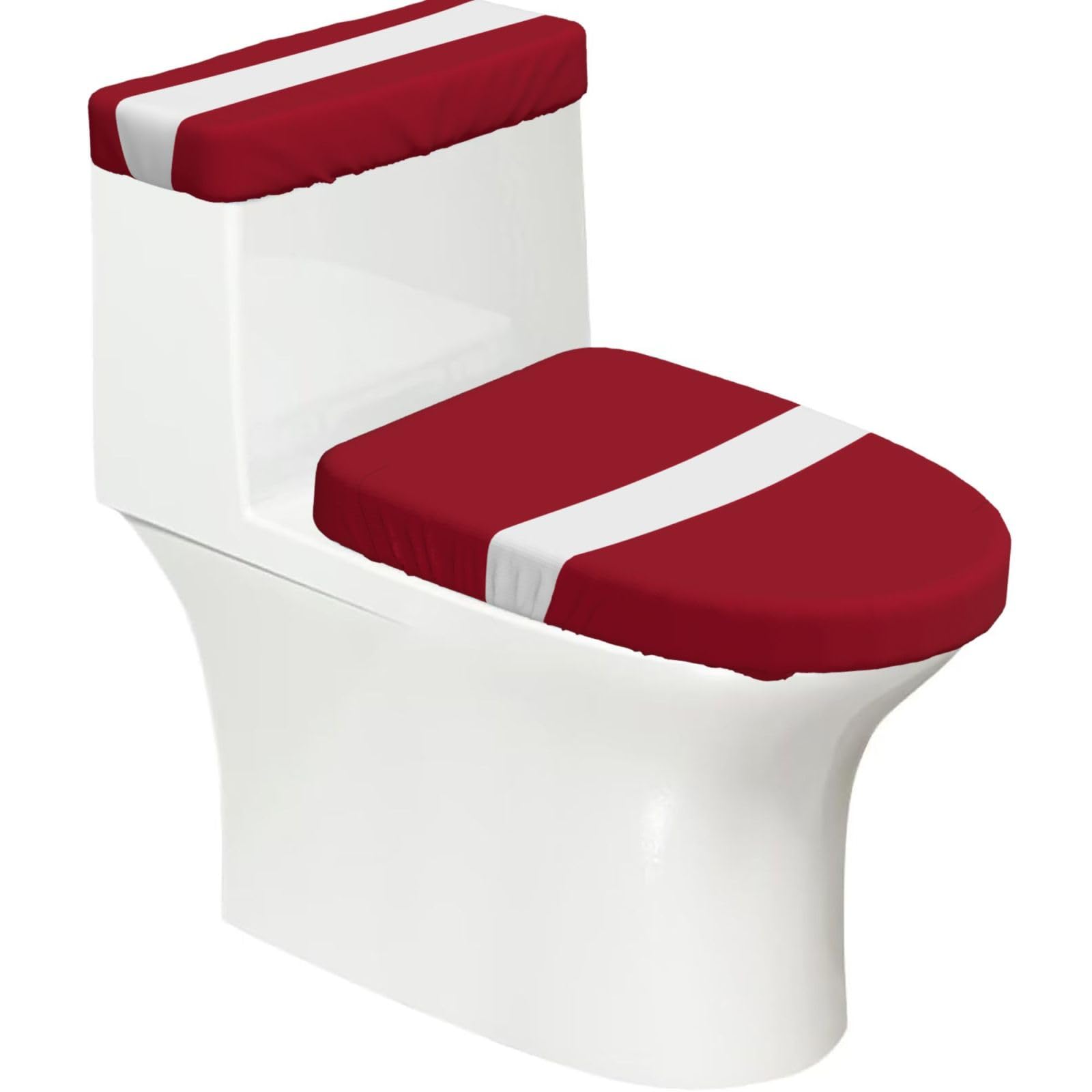 Flag of Latvia Elastic Toilet Cover Set of 2-Stretchy Lid and Tank Covers for Bathroom, Soft Washable U Shape Toilet Decor