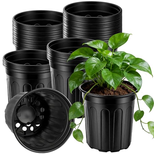 LWWTBS 1 Gallon Plastic Plant Nursery Pot/Pots 65pcs Seedlings Flower Plant Container Seed Starting Pots Flexible Thickened Soft Plastic Garden Seedling Pot with Holes