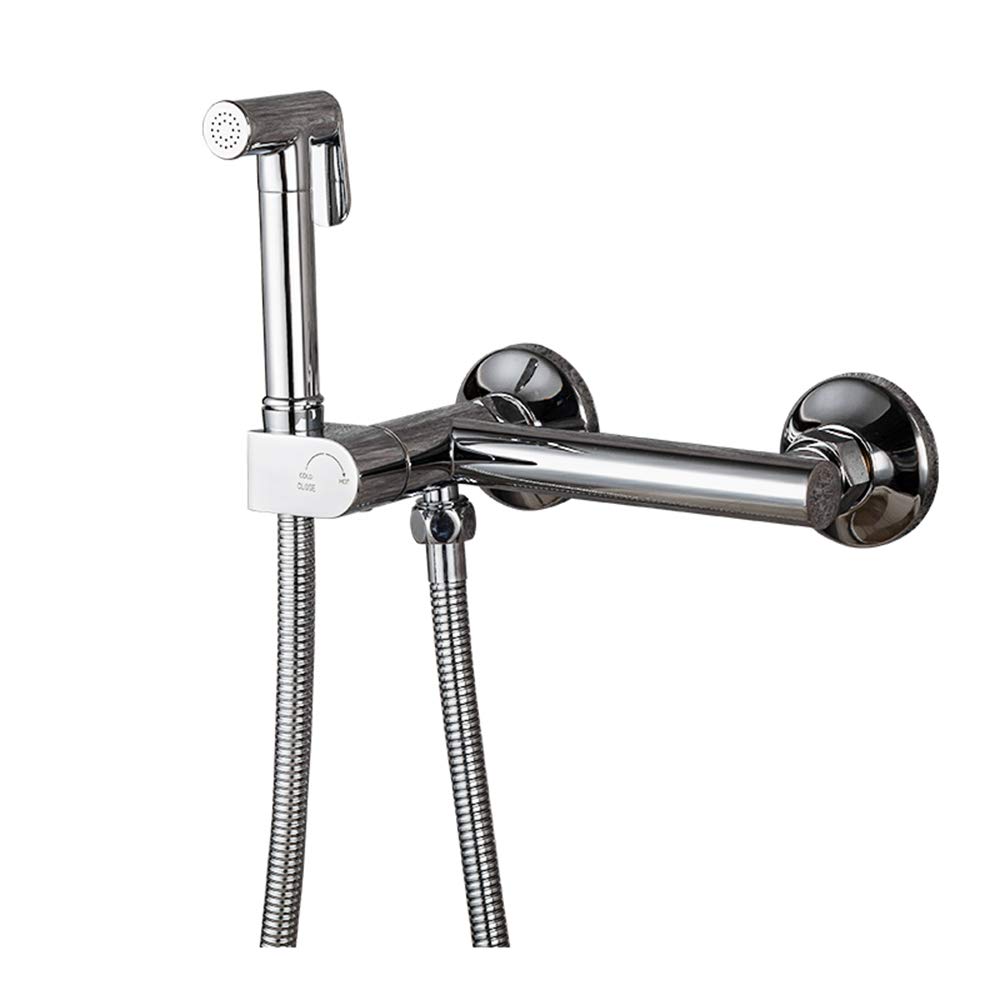 Toilette Bidet Spray avec Tuyau Flexible, Eau Chaude et Froide Chromé Bidet Pulvérisateur Tête de Douche Kit en Laiton Kit Douchette WC Hygiène Personnelle pour Hygiène Intime
