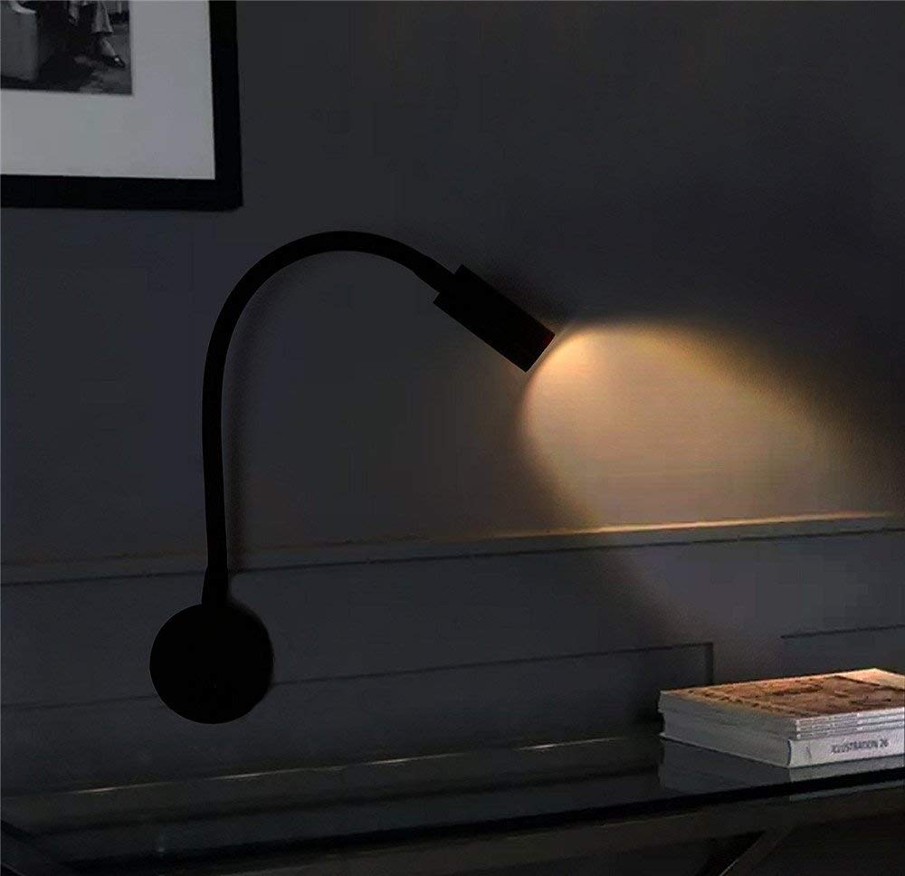2 Pièces Noire Lampe de Lecture Murale 3W - Applique de Bureau en Aluminium à Cou Flexible Réglable, avec Interrupteur LED Soins des Yeux
