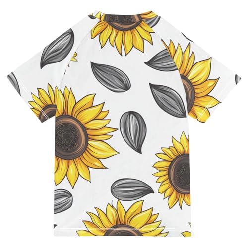 Boys Short Sleeve T-Shirts Sunflower Seeds Flower Rashguard Kids Swim Shirts Sun UPF 50+2