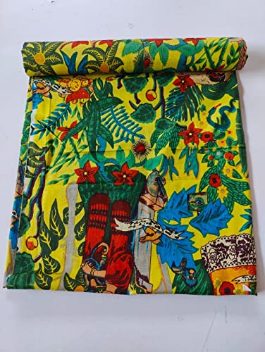 Image of Floral Printed Cotton Fabric Cloth Hand Block Print Fabric Women Material Running Jaipuri Hand Block Printed Women Dress Material Kurtis Natural 44 inch Inches Width 2.5 Meter (Pattern 38)